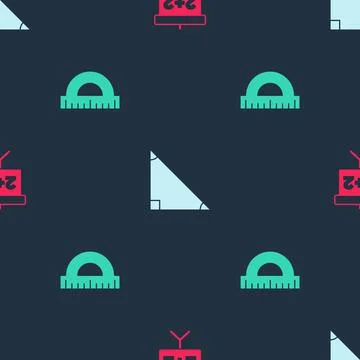 Set Chalkboard, Triangle math and Protractor on seamless pattern. Vector Illustrazione stock