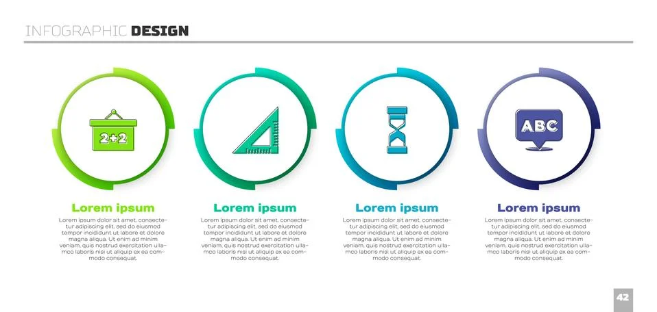 Set Chalkboard, Triangular ruler, Old hourglass with sand and Alphabet. Business Stock Illustration