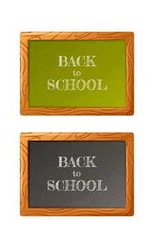 Set of chalkboards in black and green colour. Wooden frame. Stock-Illustration