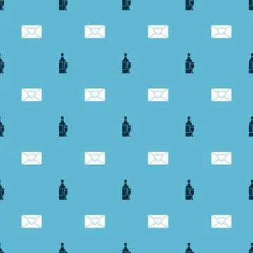 Set Champagne bottle and Envelope with Valentine heart on seamless pattern... イラスト素材