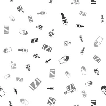 Set Champagne bottle, Beer and beer can, Glass of and on seamless pattern Stock Illustration
