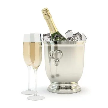 Set  of champagne with glasses Ilustração Stock