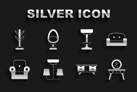Set Chandelier, Armchair, Dressing table, TV stand, Chair, Coat and  icon. .. Stock Illustration