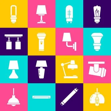 Set Chandelier, Led track lights lamps, LED bulb, Light emitting diode, Fla.. Stock Illustration