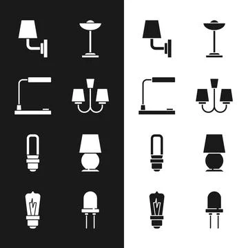 Set Chandelier, Table lamp, Wall or sconce, Floor, LED light bulb, Light Stock Illustration