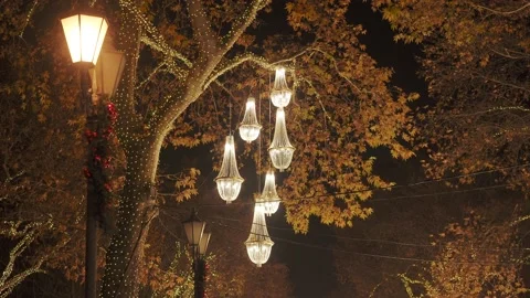 Set of chandeliers on a Christmas tree winter decoration during the holidays Stock Footage 224644105