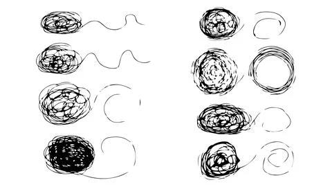 Set of chaotically tangled line and untied knot in the shape of circle Stock Illustration