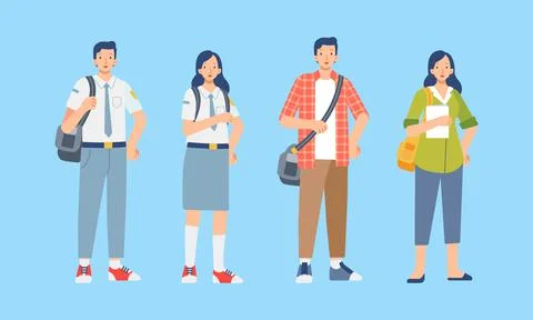 Set character high school students and college vector illustration Stock Illustration