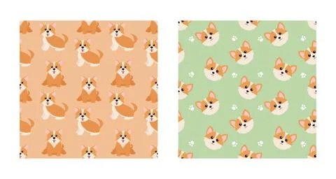 Set Character Seamless Pattern Animal Of Cute Pembroke Welsh Corgi Dog Can Be Stock Illustration