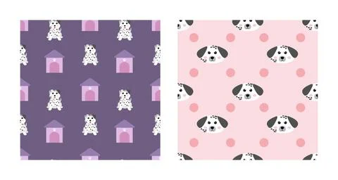 Set Character Seamless Pattern Animal Of Cute Dalmatian Dog Can Be Used as De Illustrazione stock