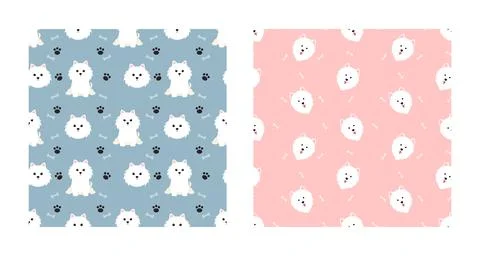 Set Character Seamless Pattern Animal Of Cute Samoyed Dog Can Be Used as Desi Illustrazione stock