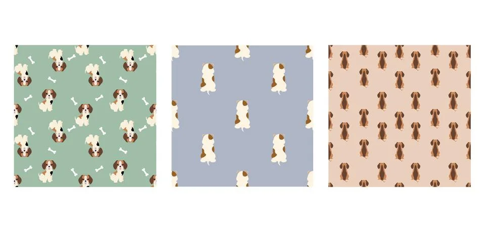 Set Character Seamless Pattern Animal Of Cute Beagle Dog Can Be Used as Desig Illustrazione stock