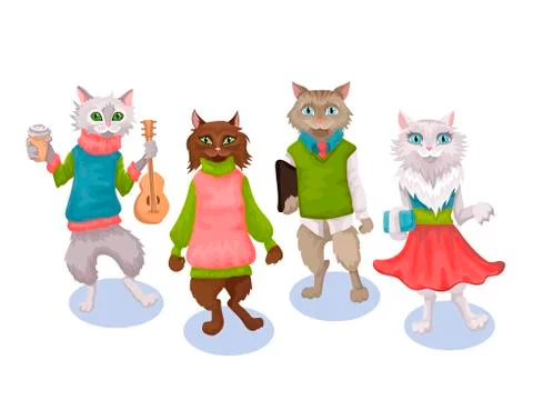 Set of characters of cats in clothes, different characters and dresses. The Stock Illustration