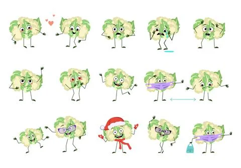 Set of characters cauliflower with emotions Stock Illustration