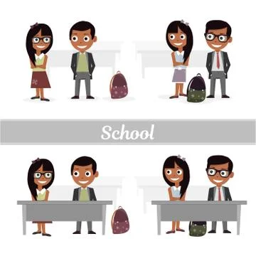Set of characters elementary school students. Schoolboys and schoolgirls. Vector Stock Illustration