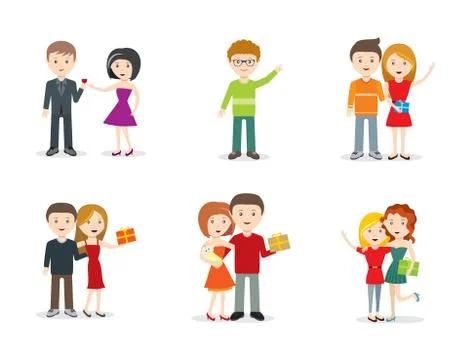 Set characters with gifts Flat design. Stock Illustration