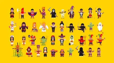 Set of characters for Halloween in a flat style Stock Illustration