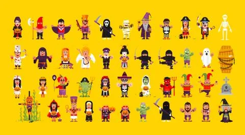 Set of characters for Halloween in a flat style Stock Illustration