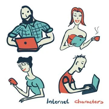 Set of characters on the theme of Internet technology and device Stock Illustration