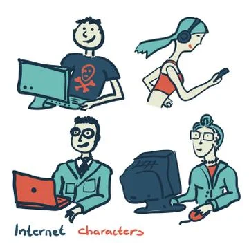Set of characters on the theme of Internet technology and device Illustrazione stock