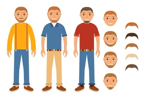 Set of characters of young people. The man with a beard with moustaches dress Stock Illustration
