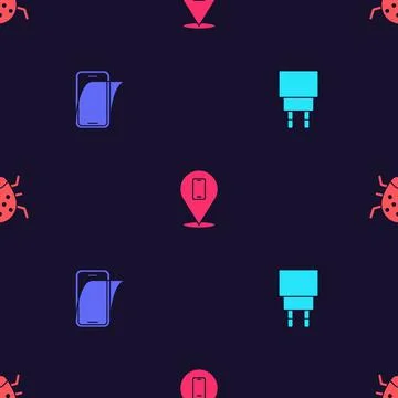 Set Charger, Glass screen protector, Phone repair service and System bug on Illustrazione stock