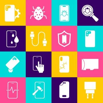 Set Charger, Micro SD memory card, Smartphone, System bug mobile, USB cable.. Stock Illustration