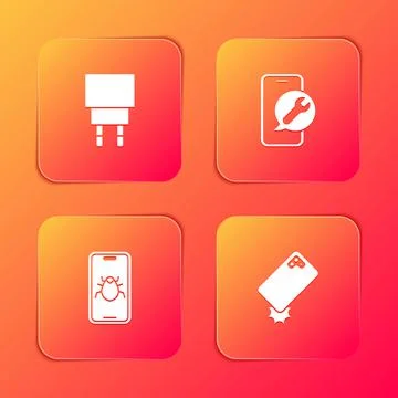 Set Charger, Mobile service, System bug on mobile and Shockproof phone icon イラスト素材