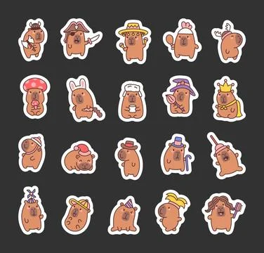 Set of charming capybara cartoon characters Stock Illustration