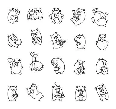 Set of charming capybara valentines day Stock Illustration