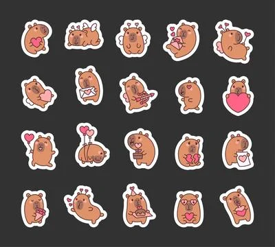 Set of charming capybara valentines day Stock Illustration