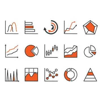 Set of chart for report icon Flat success graph symbol 2 Stock Illustration