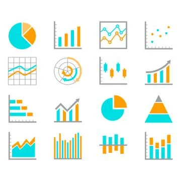 Set of  chart for report icon. Flat icons vector illustration Stock Illustration