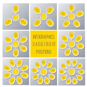 Set Charts cyclic process.  Infographic yellow Points arranged in sun circle, Stock Illustration