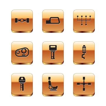 Set Chassis car, Car key with remote, seat, headlight, Gear shifter, Wheel Stock Illustration