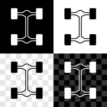 Set Chassis car icon isolated on black and white, transparent background. Vector Stock Illustration