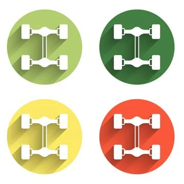 Set Chassis car icon isolated with long shadow background. Color circle but.. Stock Illustration