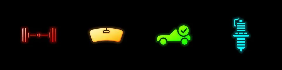 Set Chassis car, Windshield, Auto service check automotive and Car spark plug Ilustración de archivo