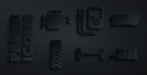 Set Chassis car, Windshield, Car tire wheel, muffler, Multimeter and Check Ilustración de archivo