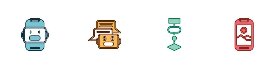 Set Chat bot, Algorithm and Mobile phone icon. Vector イラスト素材