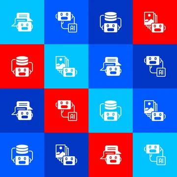 Set Chat bot, Artificial intelligence robot, and icon. Vector Illustrazione stock