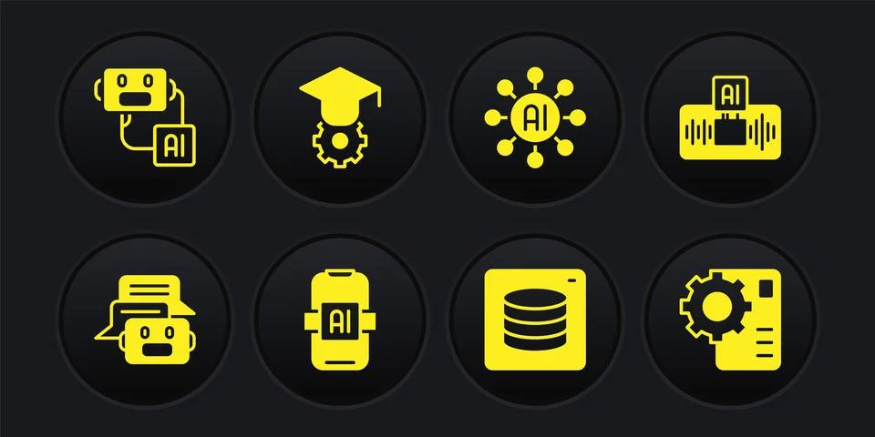 Set Chat bot, Artificial intelligence AI, Server, Data, Neural network Stock Illustration