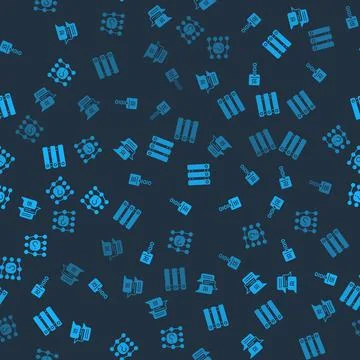 Set Chat bot, Binary code, Server, Data and Neural network on seamless pattern Stock Illustration