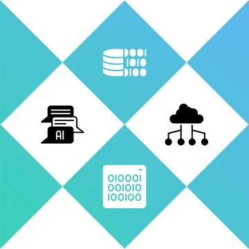 Set Chat bot, Binary code, and Network cloud connection icon. Vector Stockillustratie