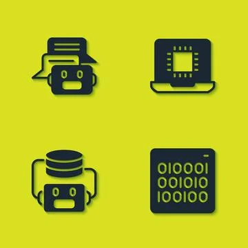 Set Chat bot, Binary code, Artificial intelligence robot and Processor CPU .. イラスト素材