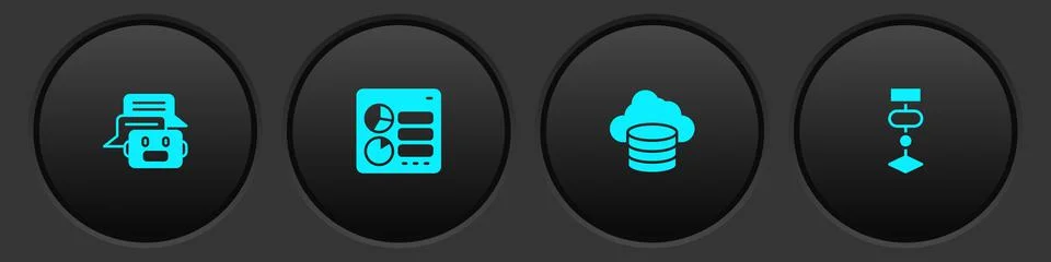 Set Chat bot, Computer api interface, Cloud database and Algorithm icon. Vector Stock Illustration