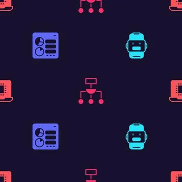 Set Chat bot, Computer api interface, Algorithm and Processor CPU on seamless Stock Illustration