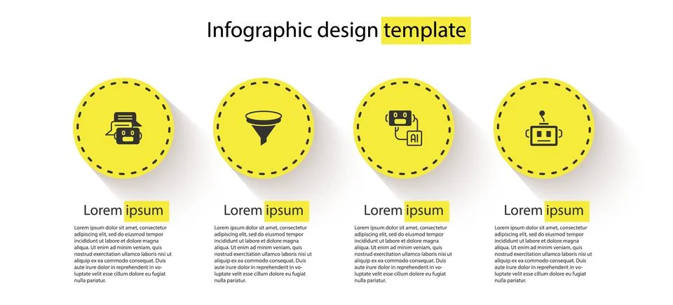 Set Chat bot, Funnel or filter, Artificial intelligence robot and . Busines.. Illustrazione stock