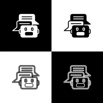 Set Chat bot icon isolated on black and white background. Chatbot icon. Vector Stock Illustration