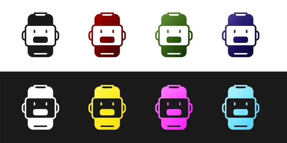 Set Chat bot icon isolated on black and white background. Chatbot icon.  Vect Stock Illustration